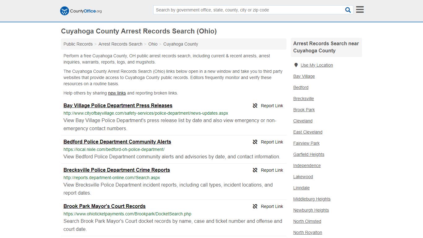 Cuyahoga County Arrest Records Search (Ohio) - County Office